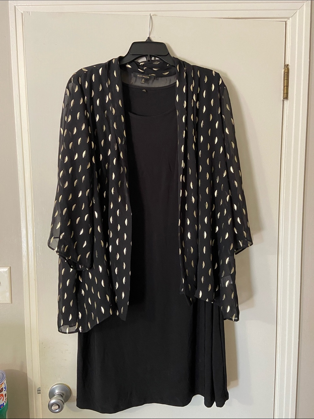 Black Layered Dress with Sheer Metallic Dot Kimono